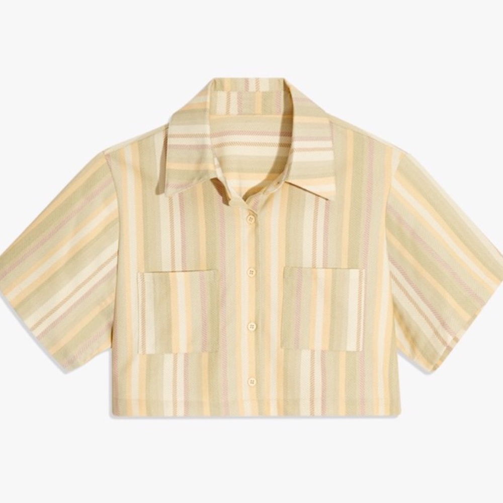 We Wore What cropped chevron stripe button down